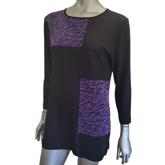 107B. Misook Purple & Black Knit Top - Size Medium - Picture 1 of 3